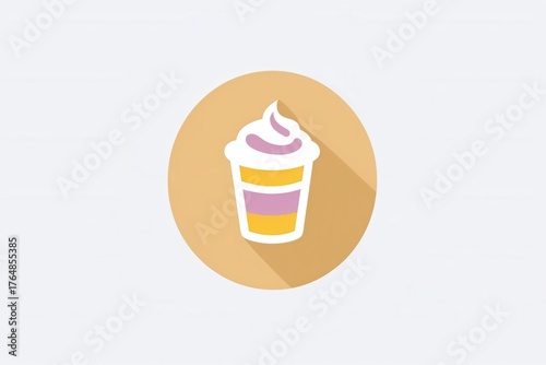 Colorful cupcake icon with long shadow on beige background