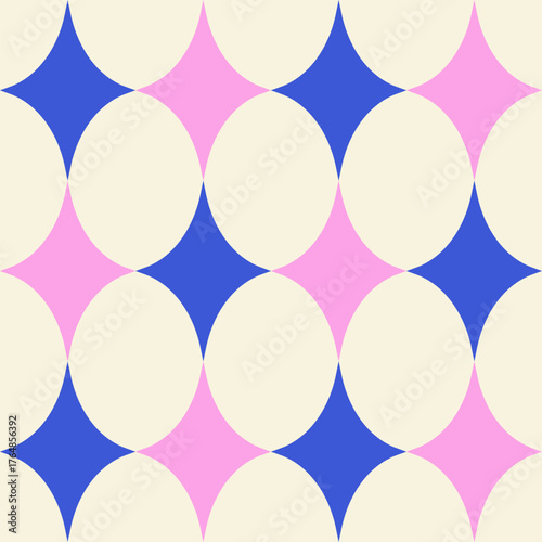 Abstract psychedelic seamless pattern with rhombuses. Vibrant contemporary modern background with geometric diamond shapes