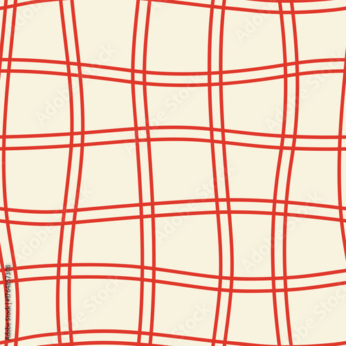 Checkered linear seamless pattern. Hand drawn vector background with wavy thin lines. Contemporary minimalist simple plaid design