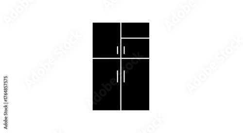 Minimalist silhouette kitchen cabinet design on white background