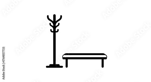 Minimalist coat rack and bench silhouette design for modern interiors