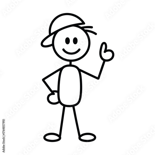 Simple stick figure character wearing a baseball cap giving a thumbs up gesture