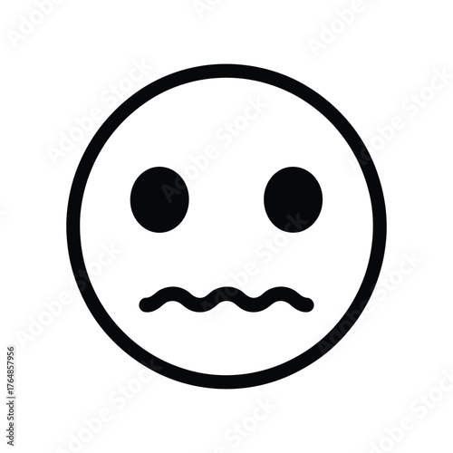 Simple black and white icon of a nervous or anxious smiley face emoji