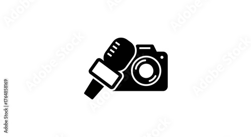 Microphone and camera icon representing media and journalism concepts