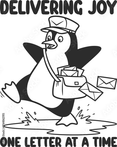 Penguin Mail Carrier with 'Delivering Joy One Letter at a Time' Design.