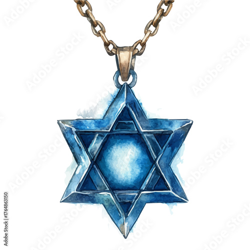 Star Of David Pendant, watercolor painting vector, isolated on a white background.