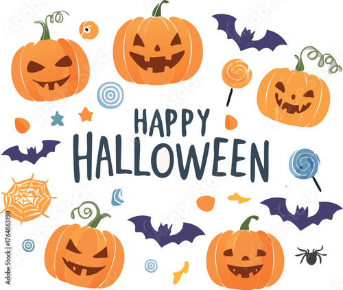 Minimal Happy Halloween
Clean flat Happy Halloween text with simple illustrations