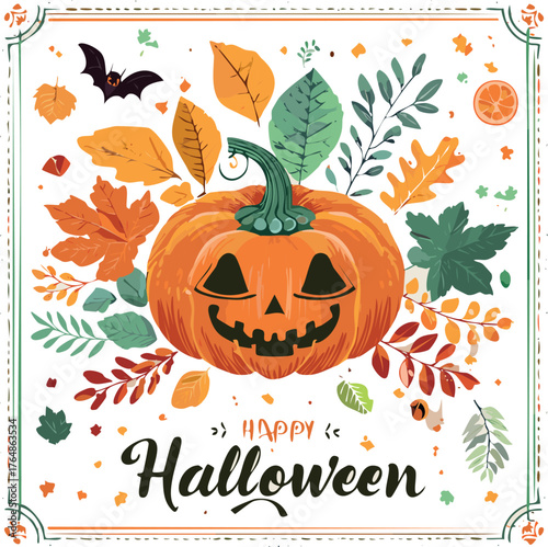 Vintage Halloween Postcard
Retro postcard with pumpkins and dark green tones