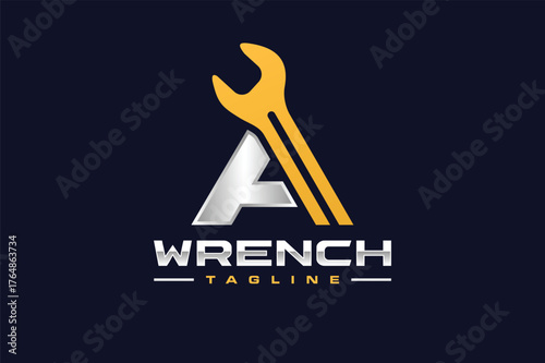 letter A wrench mechanic logo