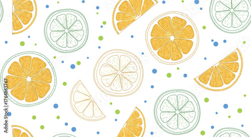 Citrus Fruit Slices Pattern Design on White Background.