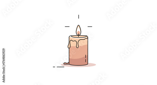 Burning candle illustration, simple and elegant, minimalist design.