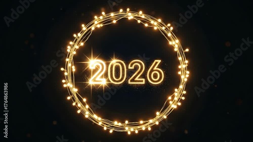 The year 2026 illuminated within a circle of warm fairy lights