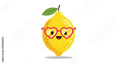 Cute lemon wearing heart shaped glasses, happy and smiling.