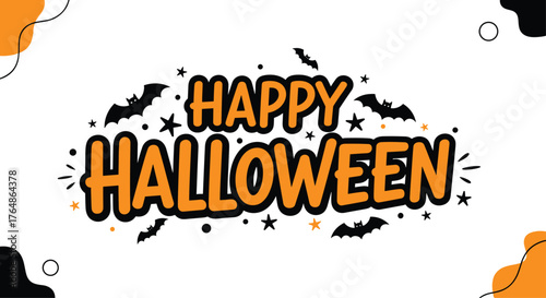Happy Halloween Celebration with Bats and Stars.