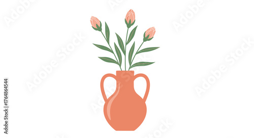 Elegant floral arrangement in a terracotta vase, minimalist design.
