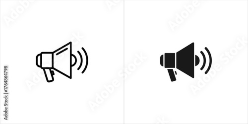 Vector art of two megaphone icons, one in outline and one in solid