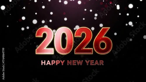 Happy new year 2026 text with bokeh effect on dark background