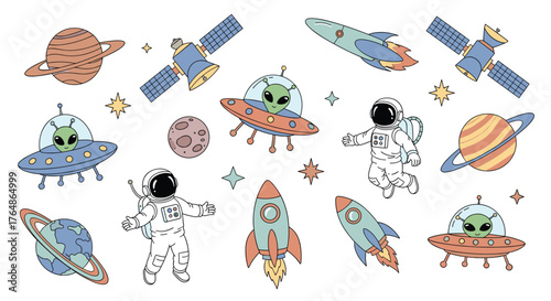 Colorful space elements illustration for educational purposes and design.