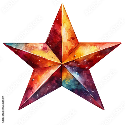 Star Brooch, watercolor illustration vector, isolated on a white background.