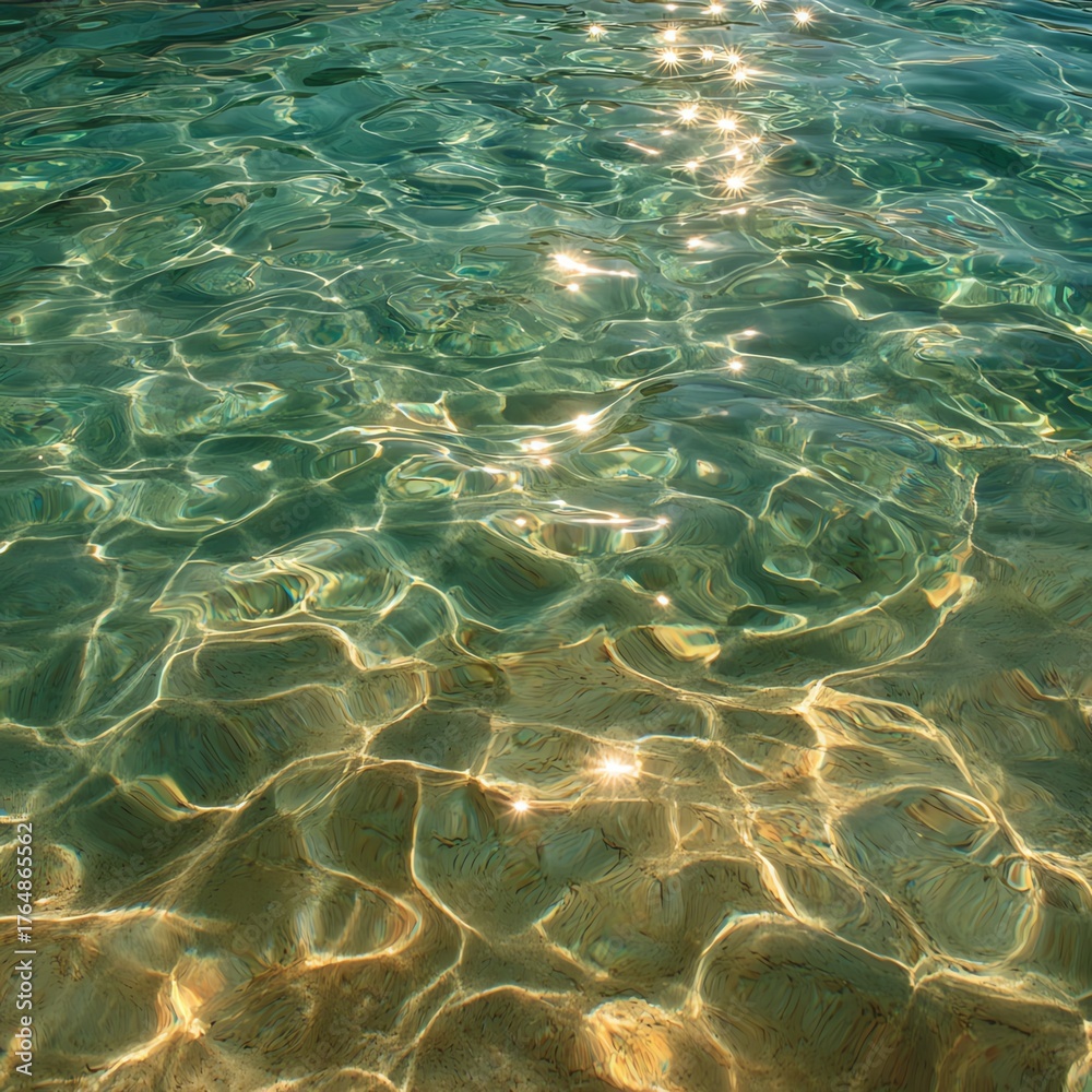 Fototapeta premium Experience the serene beauty of crystal-clear water rippling gently under soft sunlight, creating a tranquil and refreshing atmosphere.