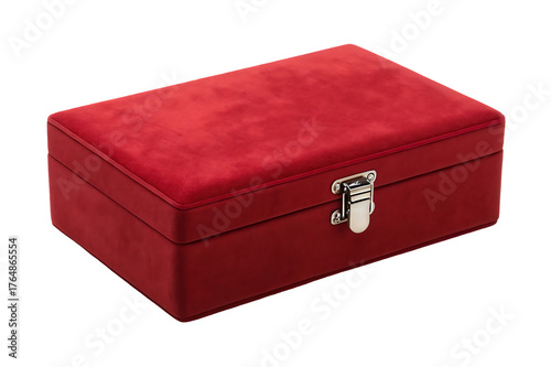 Luxury Red Velvet Jewelry Box with Silver Latch isolated on white background. Velvet Jewelry Box illustration on white