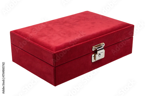 Luxury Red Velvet Jewelry Box with Silver Latch isolated on white background. Velvet Jewelry Box illustration on white