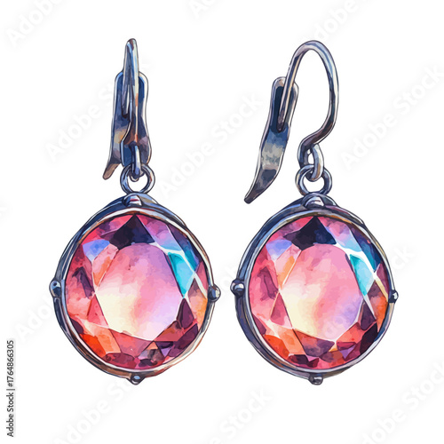watercolor of Spinel Earrings, vector, isolated on a white background.