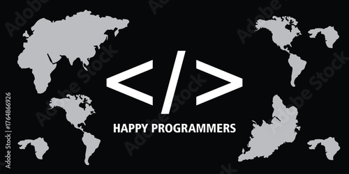 Happy Programmer Working with HTML Binary Code and Data Programming – Futuristic Web and Java Coding Concept