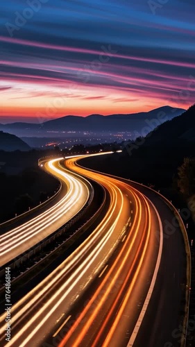 Wallpaper Mural Sunset on a highway with a blurred car and people, captured through long exposure photography Torontodigital.ca