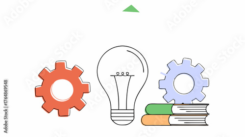 A light bulb surrounded by illustrated gears and cogs signifying the illumination of ideas and critical thinking in education.