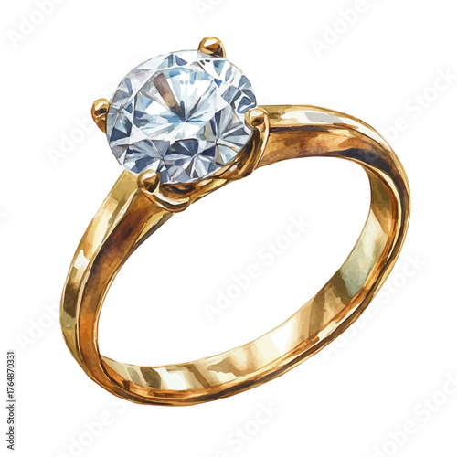 Solitaire Ring, watercolor vector, isolated on a white background.