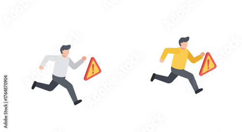 Flat style people running with alert icons on white background