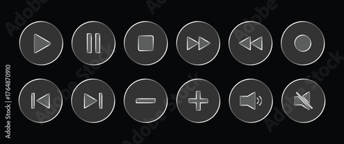 Modern liquid glass smartphone app icon with glowing play button, futuristic transparent mobile interface symbol”