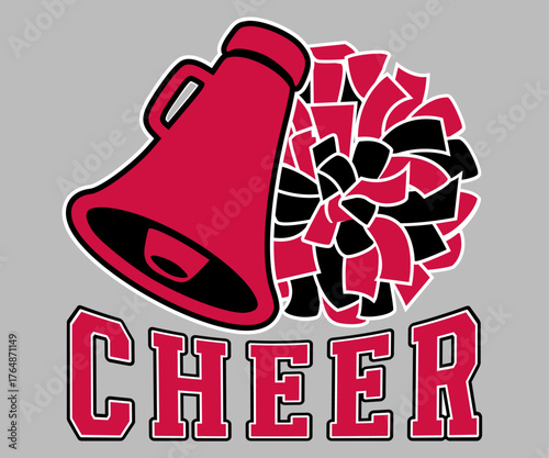 Cheerleader Vector Design Illustration. Chicago Red and Black Cheerleading Pom-poms Illustration.
