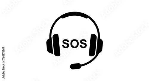 Emergency support headset with sos icon for customer service and assistance