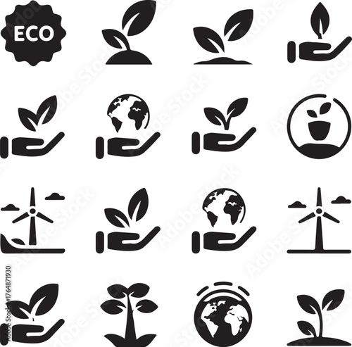 Sustainable Ecology Icons Environmental Conservation and Growth
