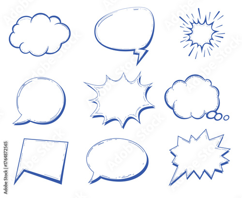 Hand Drawn Blue Comic Speech and Thought Elements Collection