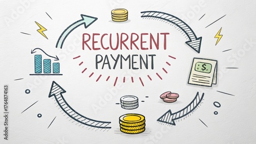 Wallpaper Mural Diagram illustrating recurrent payment process with arrows and coins Torontodigital.ca