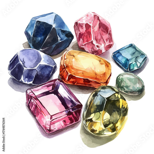 Sacred Stone Jewelry, watercolor illustration vector, isolated on a white background.