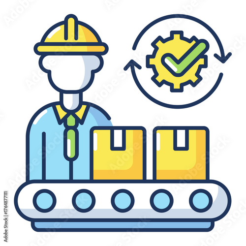 Streamline your logistics with seamless automated process solutions showing efficient worker, conveyor belt, and quality control for modern delivery systems