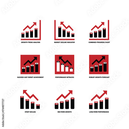 Financial Progress and Market Trend Analysis Bar Chart Icons Set