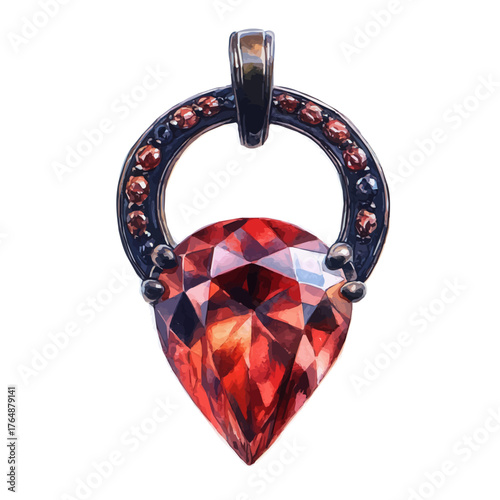 watercolor of Ruby Nose Ring, vector, isolated on a white background.