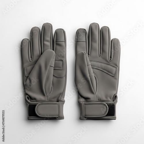 Pair of gray tactical work gloves with adjustable straps