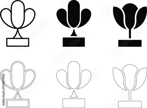 Cactus and Tulip Icon Set Line Art and Silhouette Style