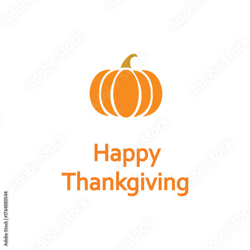Minimalistic Thanksgiving card design, clean white background, simple flat style illustrations with pumpkin