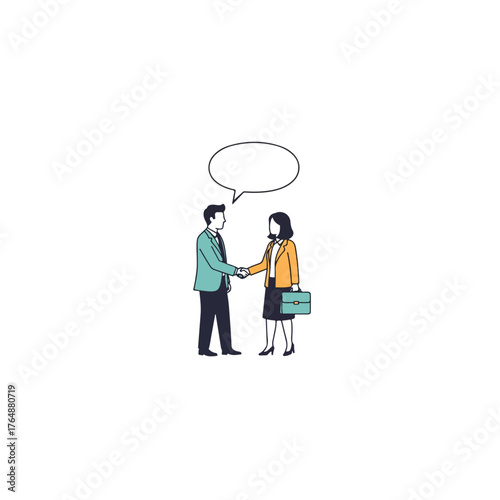 Business Professionals Shaking Hands with Speech Bubble Above Them.