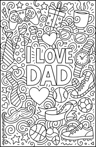 I love Dad hand drawn vector illustration doodle art line art coloring page for kids
