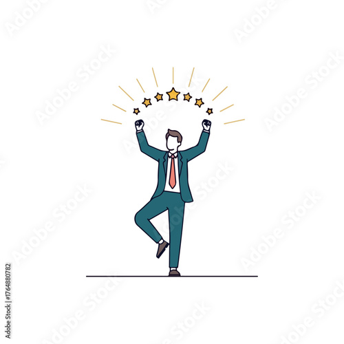 Illustration of a businessman holding stars, symbolizing success and achievement.