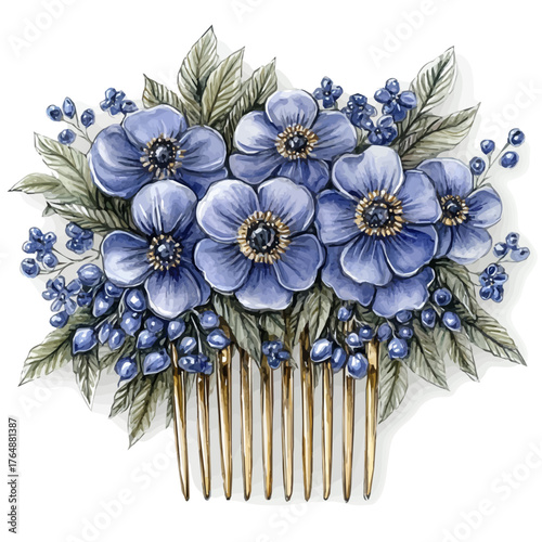 Royal Hair Comb, watercolor vector, isolated on a white background.
