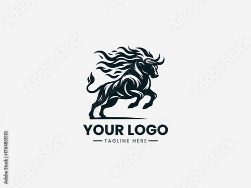 Fiery bull head surrounded by blazing flames representing power energy and strength vector illustration